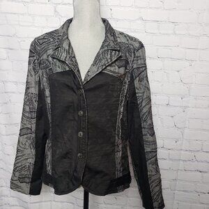 Vassalli Made in Italy designer Jacket Blazer size 14 Black Gray Herringbone